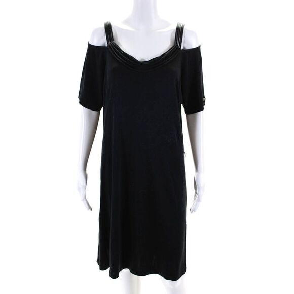 Maryan Mehlhorn Short Sleeve Off Shoulder Strappy Shift Dress Black Size 12 - Picture 1 of 4